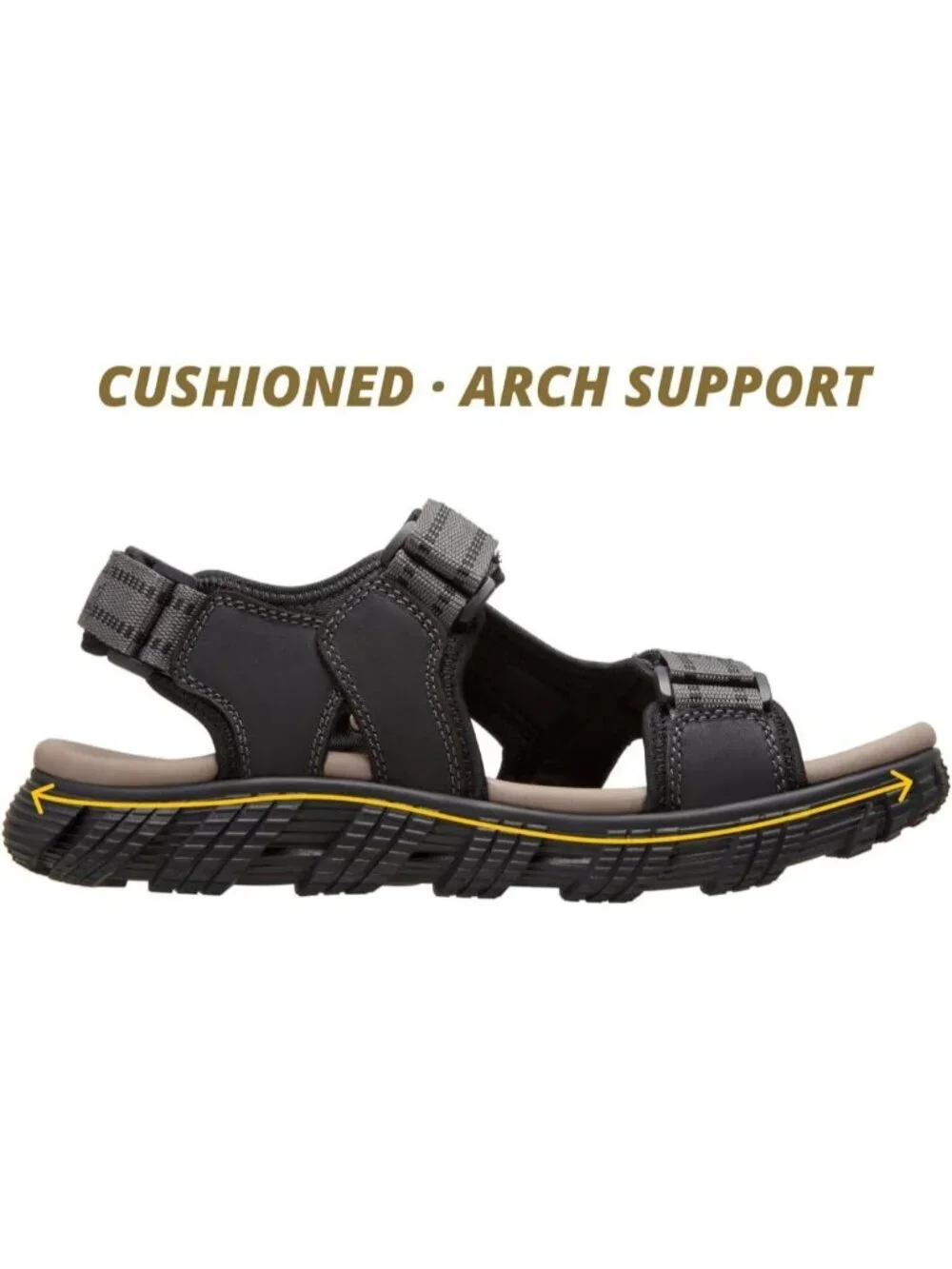 Men's Black And Grey Comfort Leather Athletic Arch Support Hiking Sandal Shoes